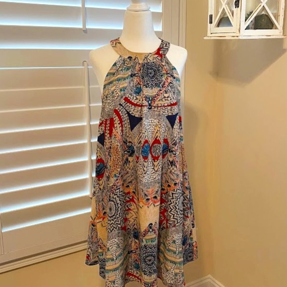 Bohemian Feather Print Swing Style Halter – Size Small